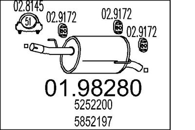 MTS 01.98280 Глушитель выхлопных газов  для OPEL MERIVA A вэн (X03) 1.6 16V (E75)