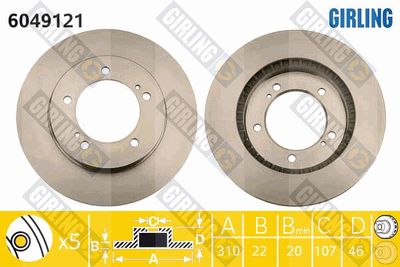 GIRLING 6049121 Тормозные диски  для SUZUKI VITARA (ET, TA, TD) 1.9 D Привод на все колеса (SE 419TD)