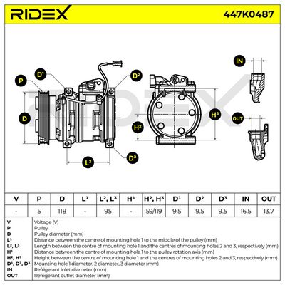 компресор, климатизация RIDEX 447K0487