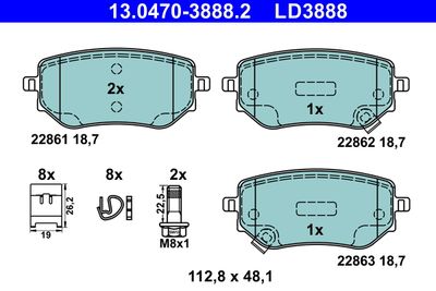 Комплект тормозных колодок, дисковый тормоз ATE 13.0470-3888.2 для MERCEDES-BENZ X-CLASS