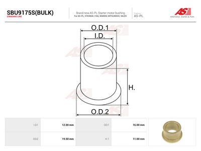 Pouzdro, hřídel startéru AS-PL SBU9175S(BULK)