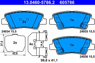 Комплект тормозных колодок, дисковый тормоз ATE 13.0460-5786.2 для HYUNDAI GRANDEUR