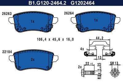 Zestaw klocków hamulcowych, hamulce tarczowe GALFER B1.G120-2464.2