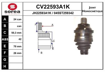 EAI CV22593A1K ШРУС  для SMART CABRIO (Смарт Кабрио)