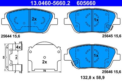 Комплект тормозных колодок, дисковый тормоз ATE 13.0460-5660.2 для KIA OPTIMA