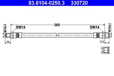 Тормозной шланг ATE 83.6104-0250.3 для AUDI QUATTRO