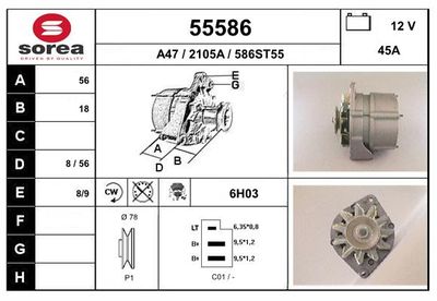 Генератор EAI 55586 для AUDI 60