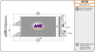 Конденсатор, кондиционер AHE 53132 для LANCIA Y