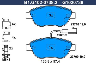 Комплект тормозных колодок, дисковый тормоз GALFER B1.G102-0738.2 для FIAT IDEA