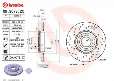 Тормозной диск BREMBO 09.9078.2X для DACIA DOKKER
