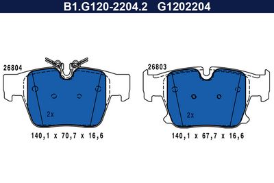 комплект спирачно феродо, дискови спирачки GALFER B1.G120-2204.2