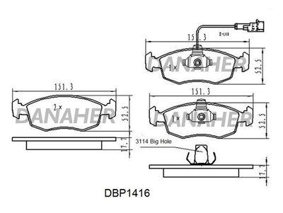 Комплект тормозных колодок, дисковый тормоз DANAHER DBP1416 для FIAT ALBEA