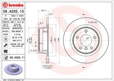 Тормозной диск BREMBO 08.A205.11 для BMW 1