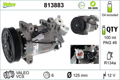 VALEO Compressor, airconditioning VALEO RE-GEN REMANUFACTURED (813883)