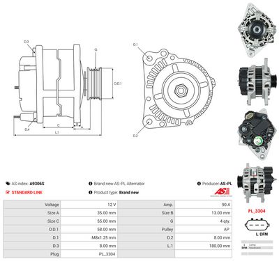 GENERATOR / ALTERNATOR AS-PL A9306S 4