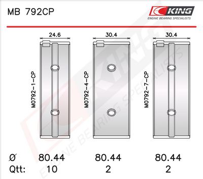Комплект черупки на лагера на коляновия вал KING MB 792CP