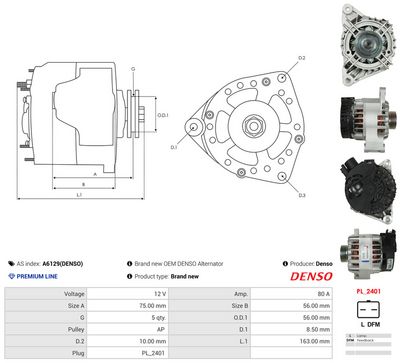 GENERATOR / ALTERNATOR AS-PL A6129DENSO 4