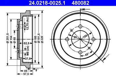 Тормозной барабан ATE 24.0218-0025.1 для NISSAN 100NX