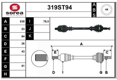 STARTCAR 319ST94 Полуось в сборе для RENAULT SCÉNIC I вэн (JA0/1_, FA0_) 1.6 BiFuel