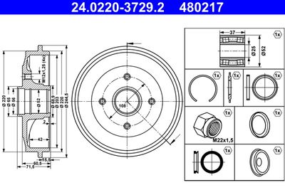 Тормозной барабан ATE 24.0220-3729.2 для PEUGEOT 206