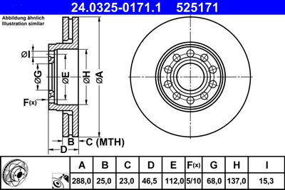 Tarcza hamulcowa 1szt POWER DISC ATE 24.0325-0171.1 produkt