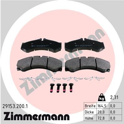 Комплект тормозных колодок, дисковый тормоз ZIMMERMANN 29153.200.1 для MERCEDES-BENZ VARIO