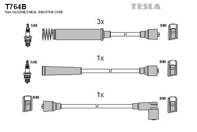Комплект проводов зажигания TESLA T764B для OPEL ASCONA
