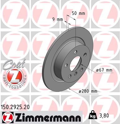 Тормозной диск ZIMMERMANN 150.2925.20 для BMW i3