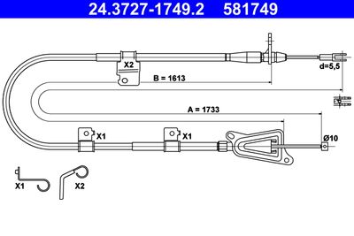 Тросик, cтояночный тормоз ATE 24.3727-1749.2 для NISSAN X-TRAIL