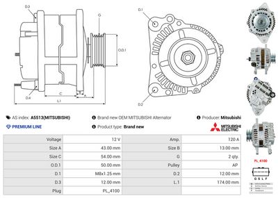 GENERATOR / ALTERNATOR AS-PL A5513MITSUBISHI 4