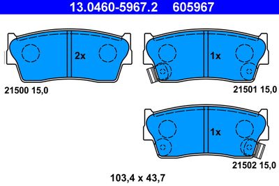 Комплект тормозных колодок, дисковый тормоз ATE 13.0460-5967.2 для SUZUKI VITARA