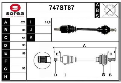 STARTCAR 747ST87 Полуось в сборе для SKODA SCALA (NW1) 1.0 TSI