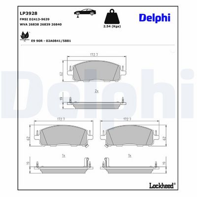комплект спирачно феродо, дискови спирачки DELPHI LP3928