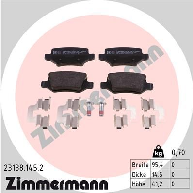 Комплект тормозных колодок, дисковый тормоз ZIMMERMANN 23138.145.2 для MERCEDES-BENZ VANEO