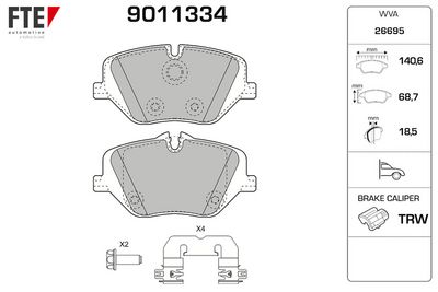 комплект спирачно феродо, дискови спирачки FTE 9011334
