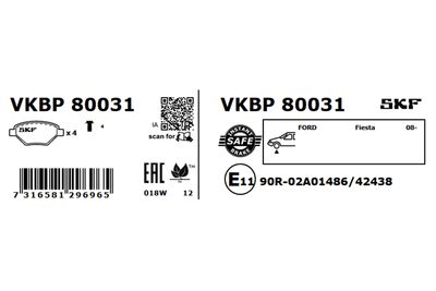 Комплект тормозных колодок, дисковый тормоз VKBP 80031