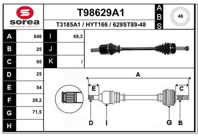 Приводной вал EAI T98629A1 для HYUNDAI GETZ