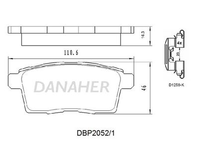 Комплект тормозных колодок, дисковый тормоз DANAHER DBP2052/1 для MAZDA CX-7
