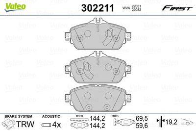 Комплект тормозных колодок, дисковый тормоз VALEO 302211 для MERCEDES-BENZ B-CLASS