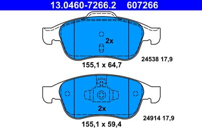 Комплект тормозных колодок, дисковый тормоз ATE 13.0460-7266.2 для RENAULT CAPTUR