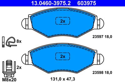 Комплект тормозных колодок, дисковый тормоз ATE 13.0460-3975.2 для PEUGEOT 206+