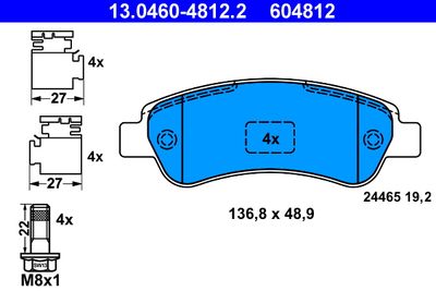 Комплект тормозных колодок, дисковый тормоз ATE 13.0460-4812.2 для FIAT DUCATO
