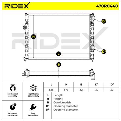 радиатор, охлаждане на двигателя RIDEX 470R0448