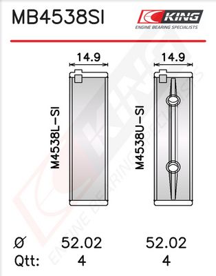 Комплект черупки на лагера на коляновия вал KING MB4538SI0.25
