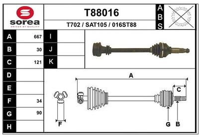 Приводной вал EAI T88016 для SAAB 99