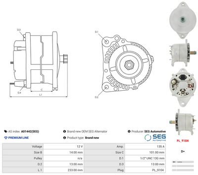 GENERATOR / ALTERNATOR AS-PL A01442SEG 4