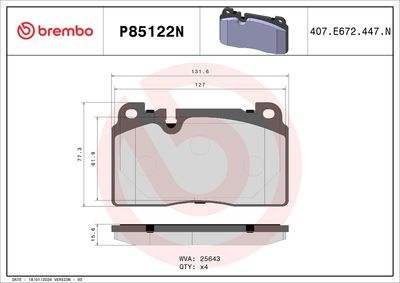 Sada brzdových destiček, kotoučová brzda BREMBO P85122N