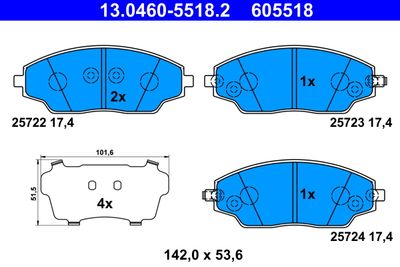 Комплект тормозных колодок, дисковый тормоз ATE 13.0460-5518.2 для CHEVROLET COBALT