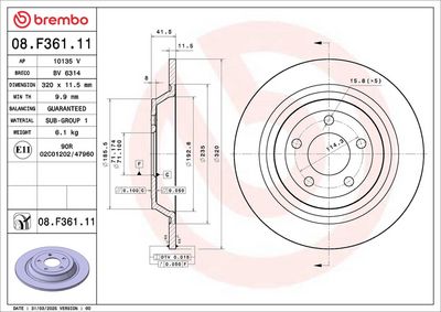 Tarcza hamulcowa BREMBO 08.F361.11