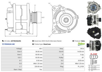 GENERATOR / ALTERNATOR AS-PL A3735VALEO 4